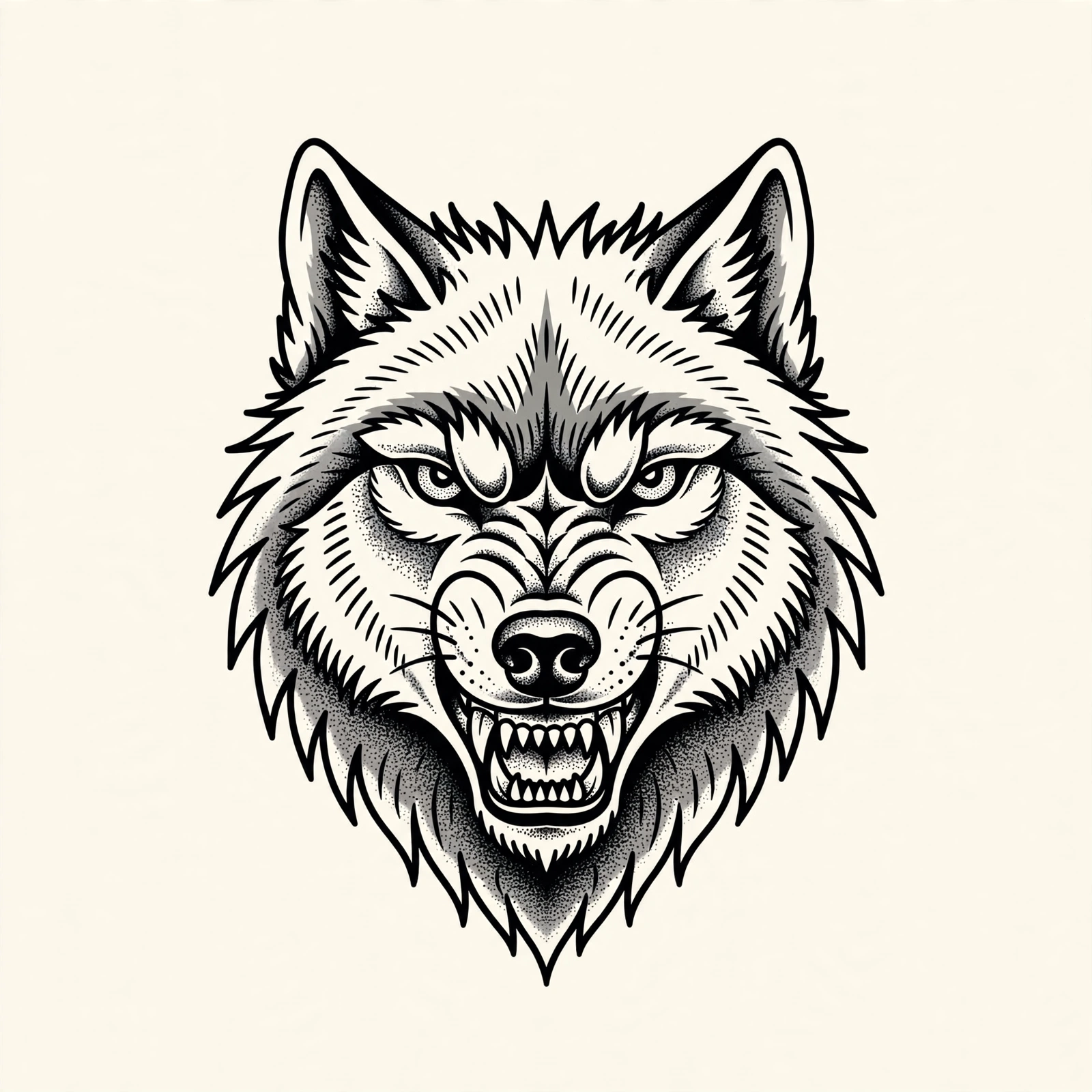 Wolf Head tattoo flash design