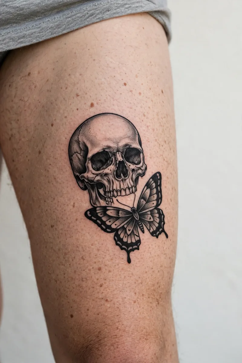 Butterfly Skull tattoo on a real body