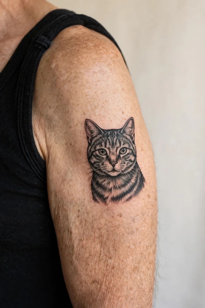 Cat tattoo on a real body