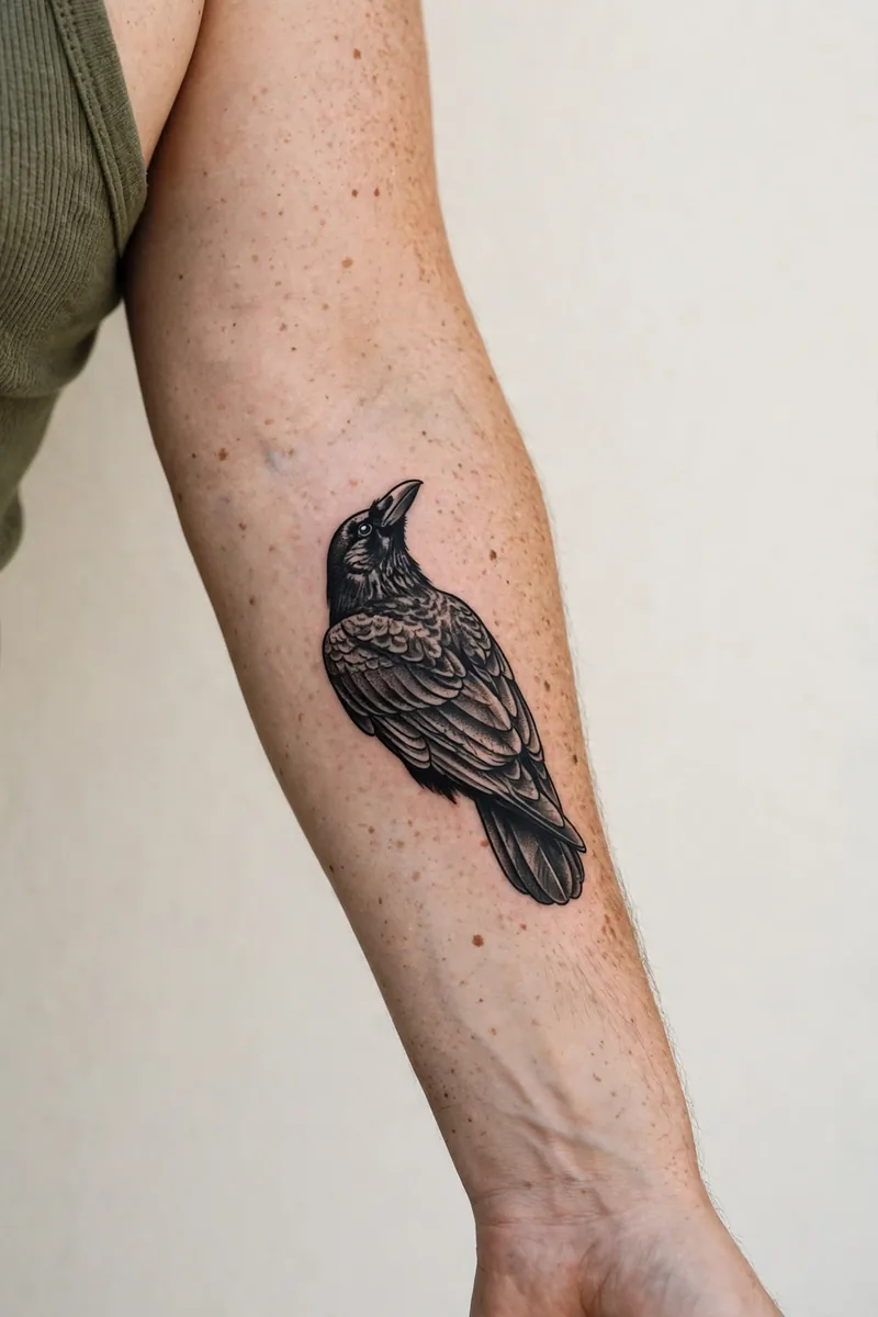 Crow tattoo on a real body