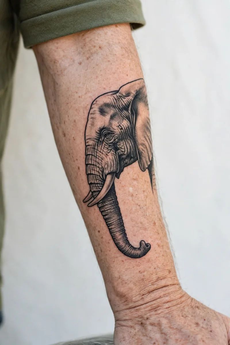 Elephant tattoo on a real body