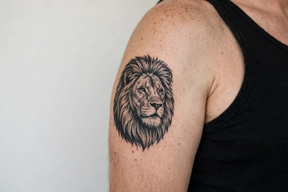 Lion tattoo on real skin, alternate placement