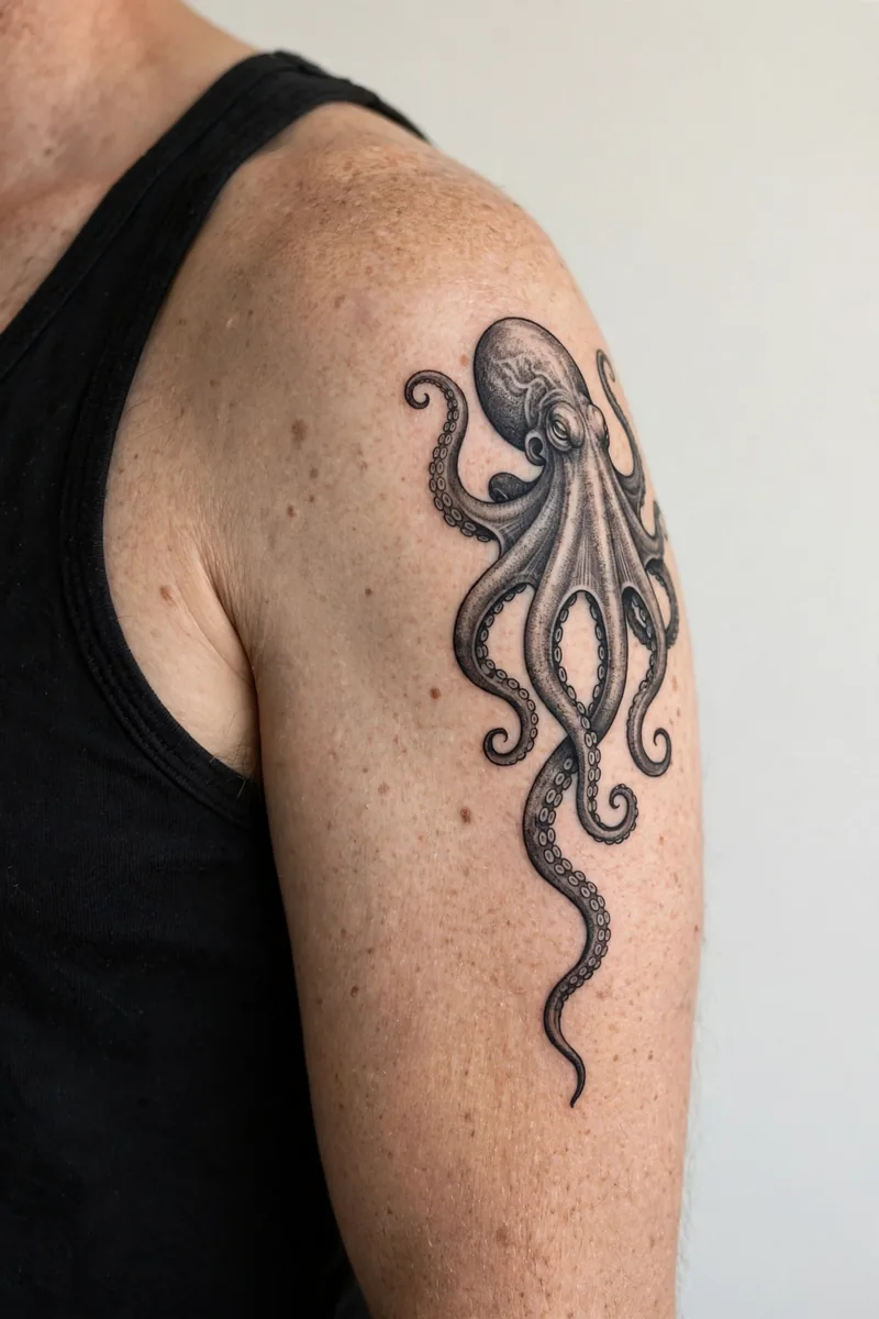 Octopus tattoo on a real body