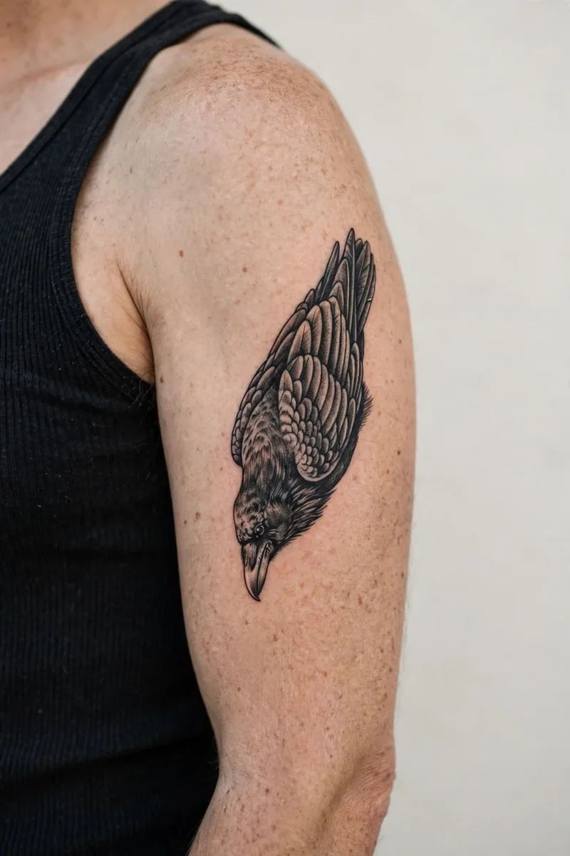 Raven tattoo on a real body