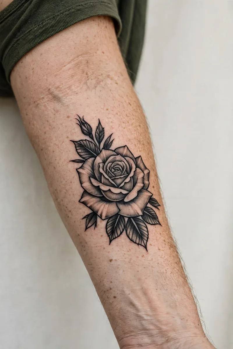 Rose tattoo on real skin, alternate placement