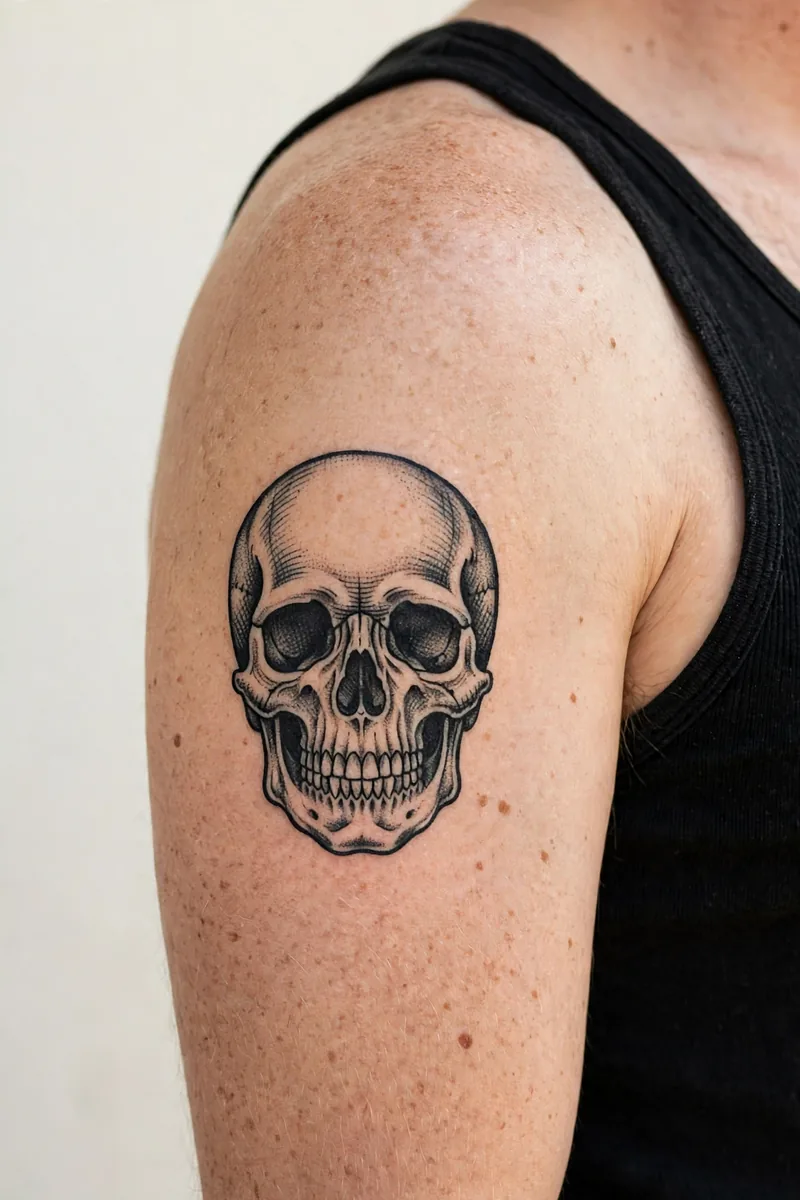 Skull tattoo on real skin, alternate placement