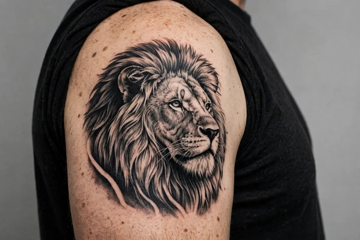 Lion tattoo on a real body